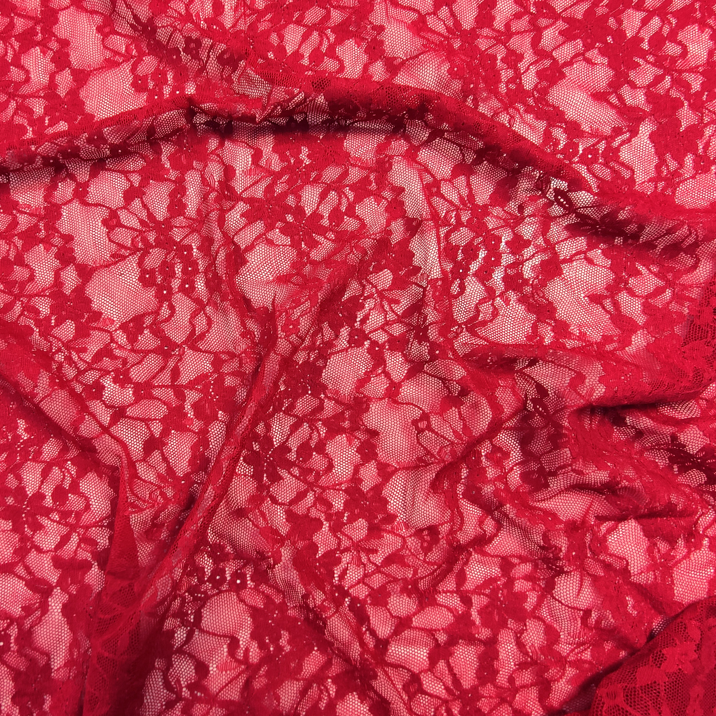 Pizzo Elastico Floreale in Rosso