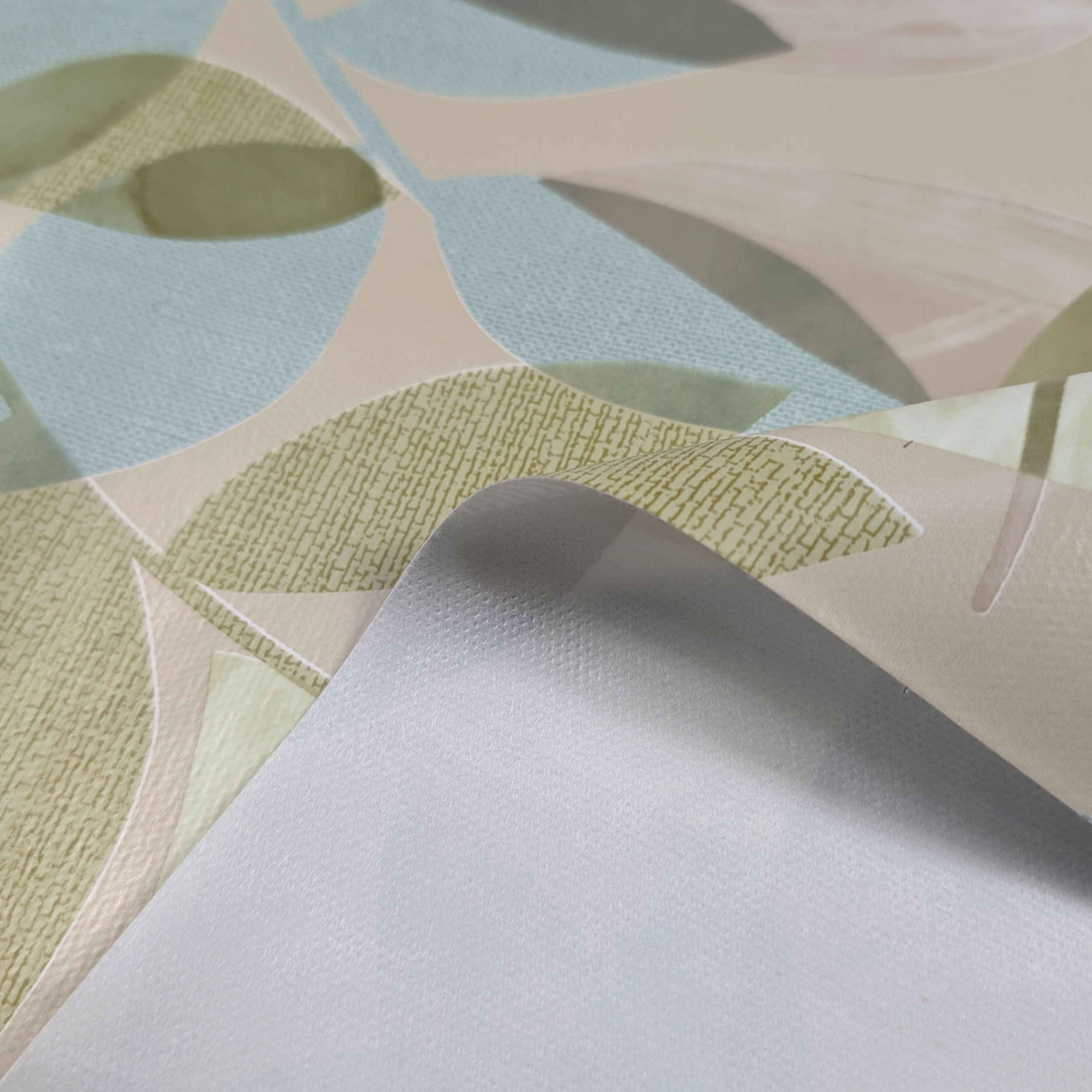 Tessuto per Tovaglia Plastificata Foglie Verdi e Azzurre Image
