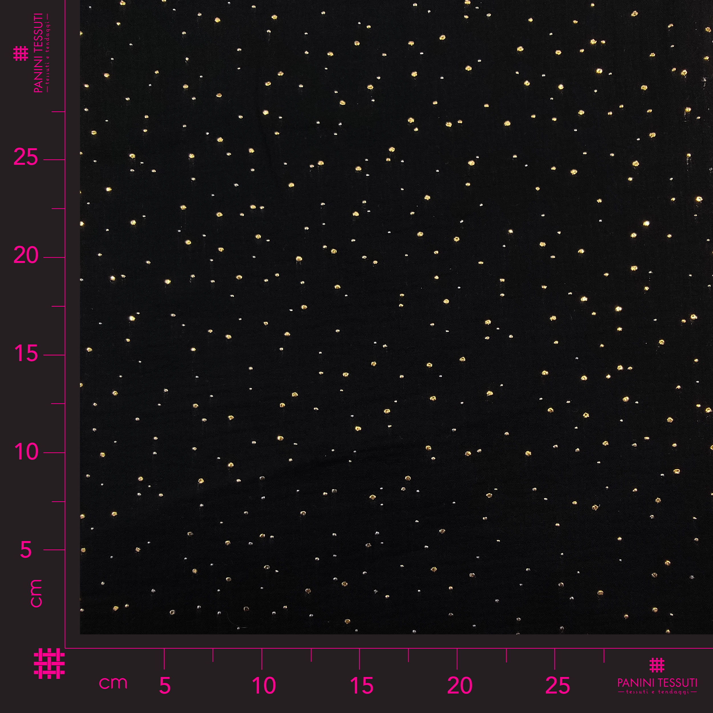 Mussola Cotone Nero con Pois Oro Image