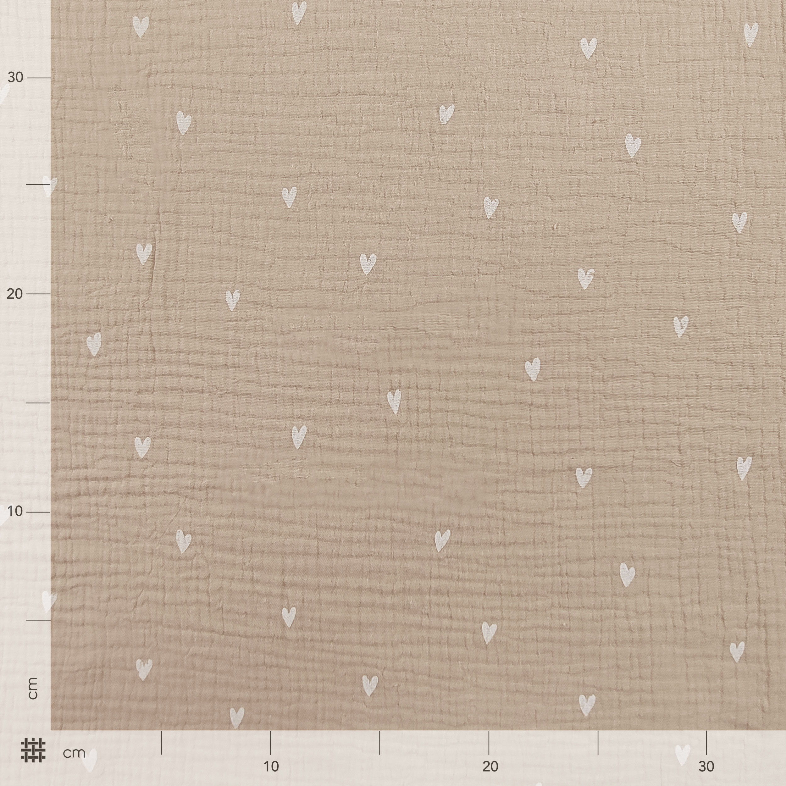 Mussola Cotone Beige Cuoricini Bianchi Image