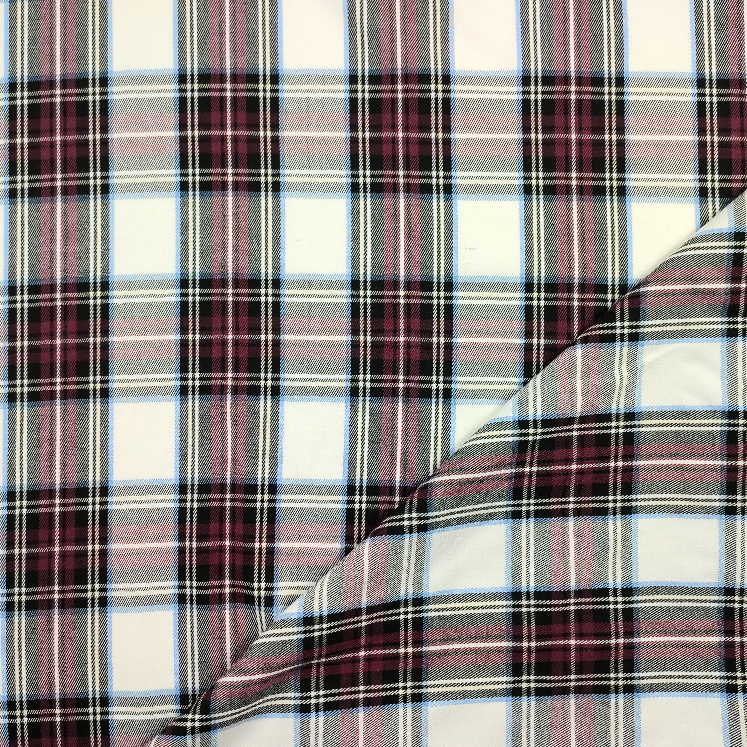 Tessuto Tartan Quadri Bordeaux Celeste