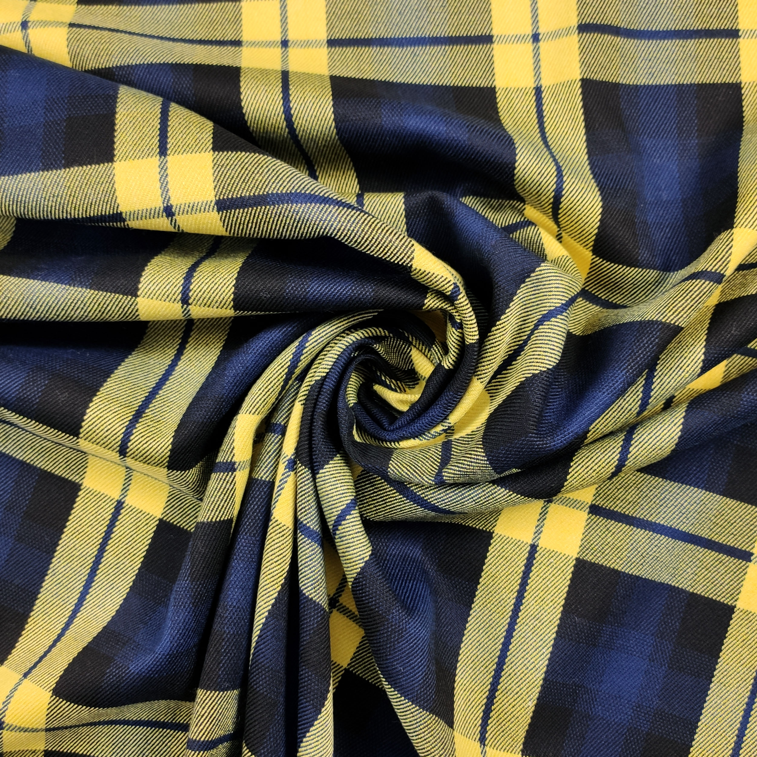 Tessuto Tartan Quadri Blu e Gialli