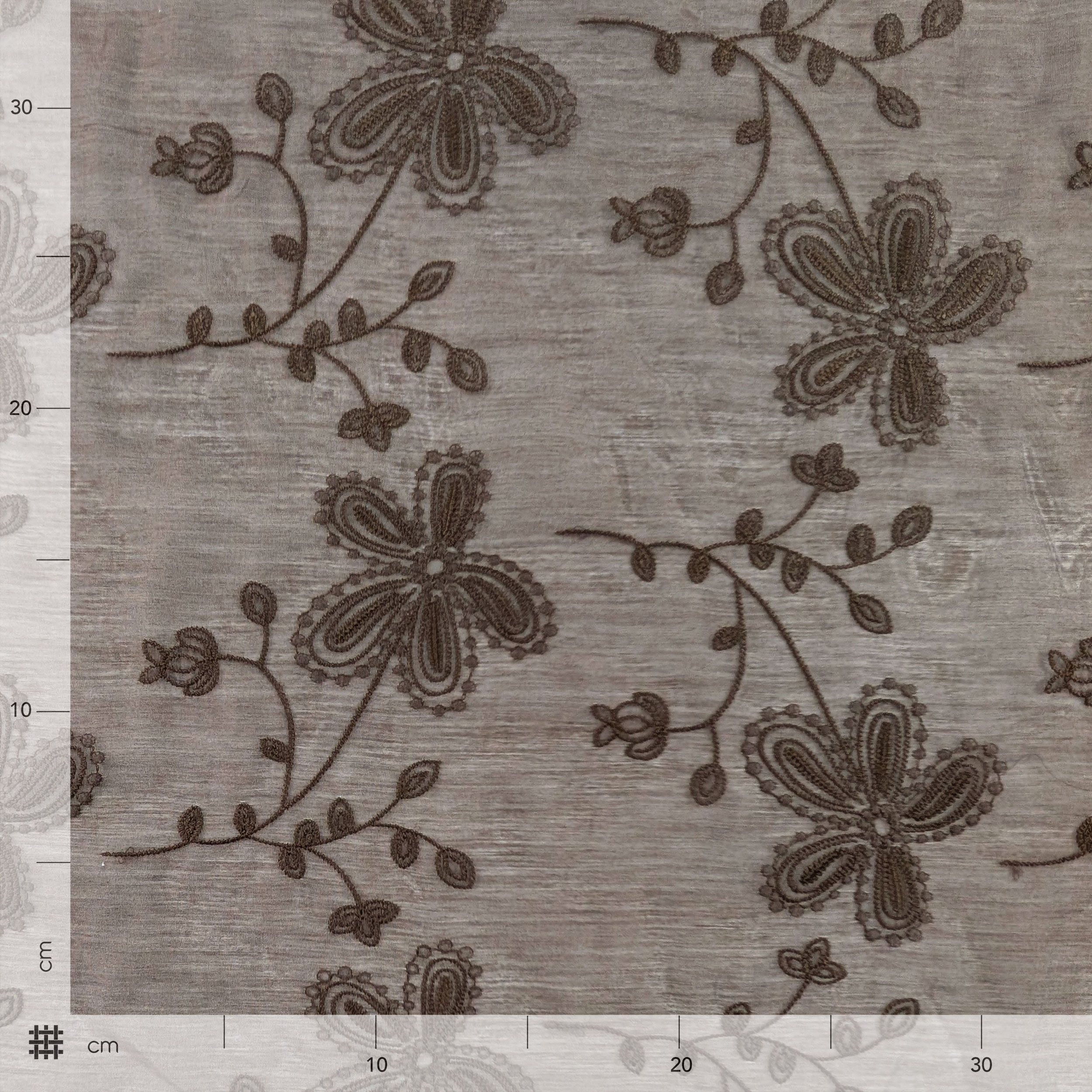 Mussola Ricamata Marrone Fiori Image