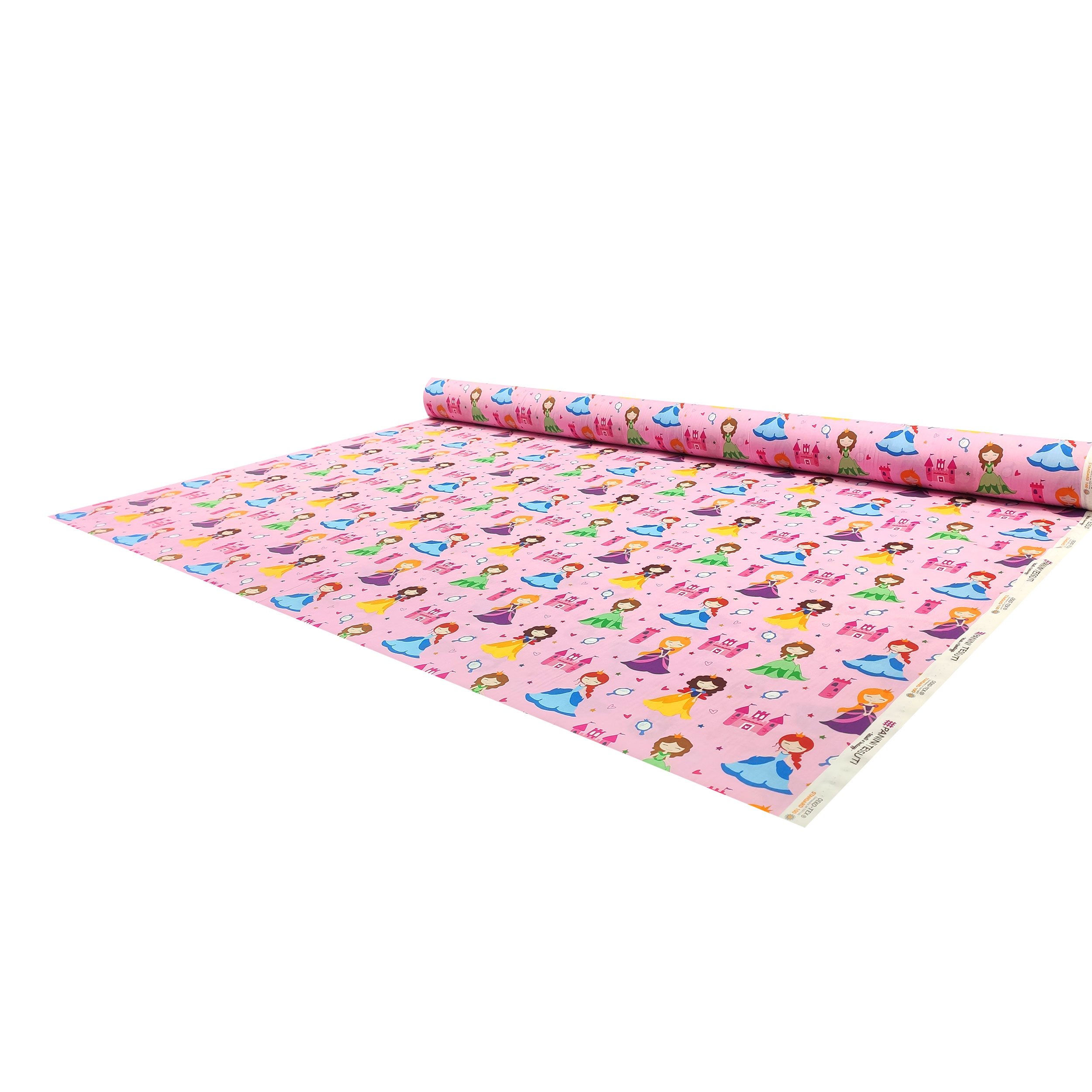 Tessuto Cotone Principesse Grandi Sfondo Rosa