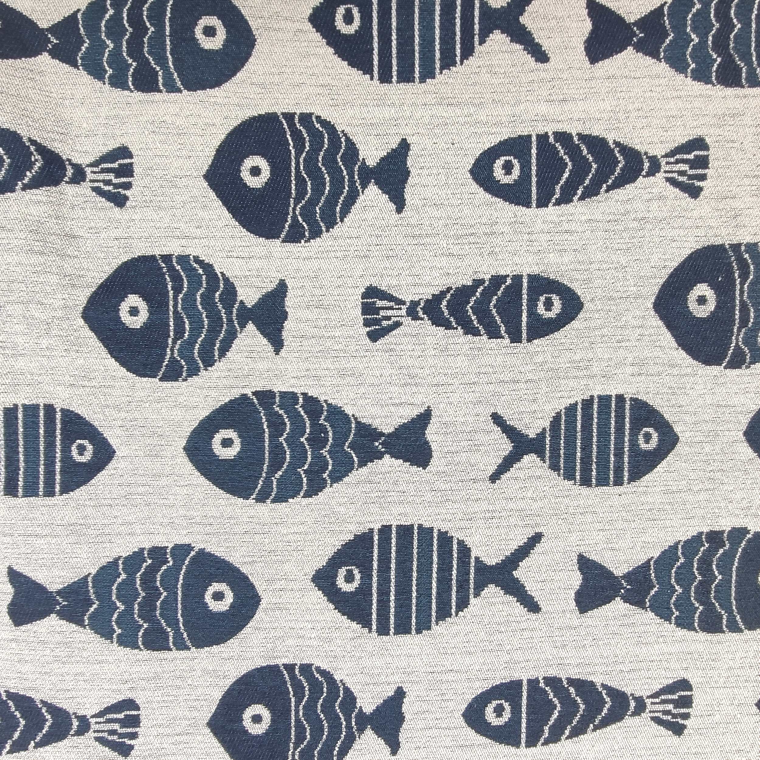 Tessuto Broccato Double Pesci Blu e Grigi