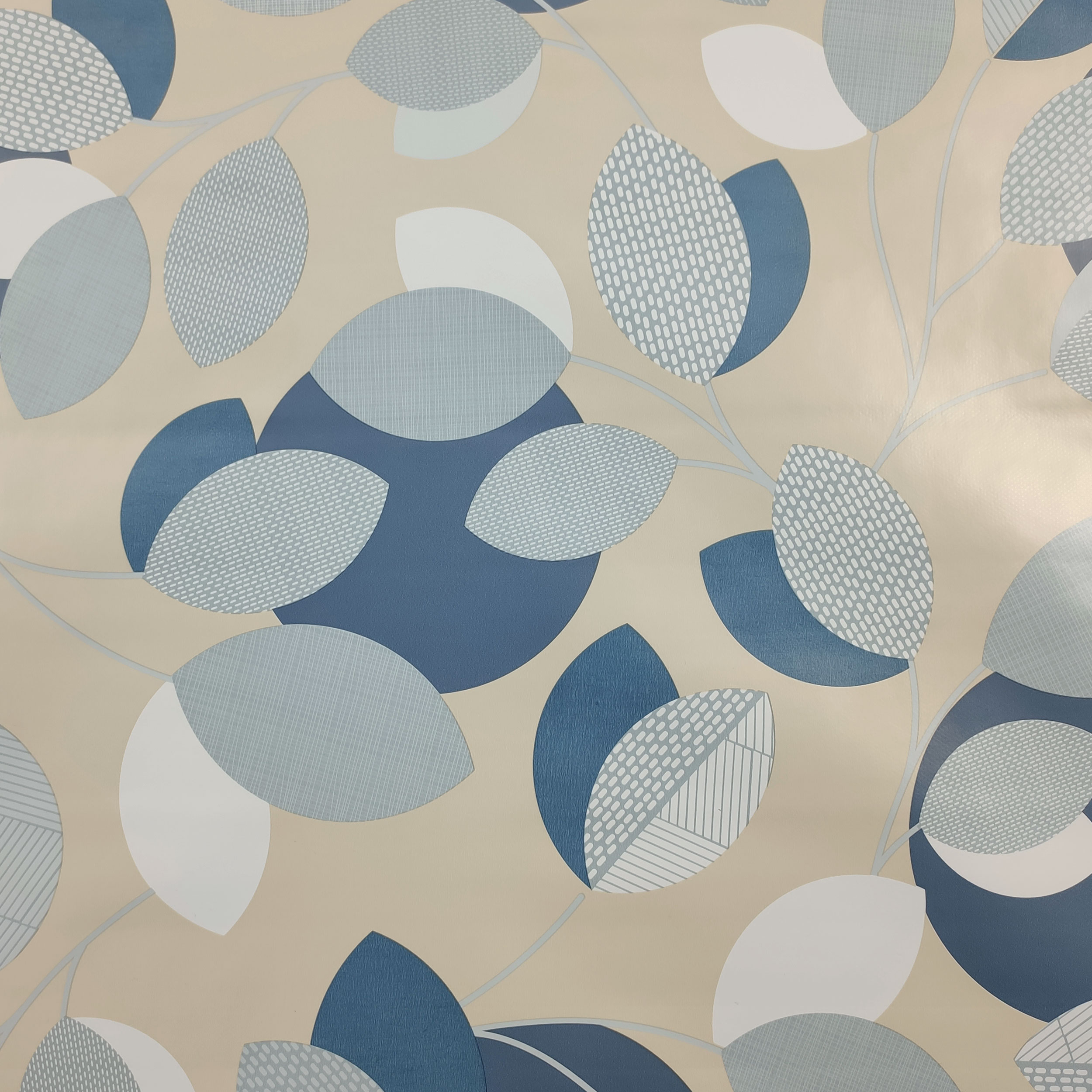 Tessuto per Tovaglia Plastificata Foglie Azzurre e Blu Image