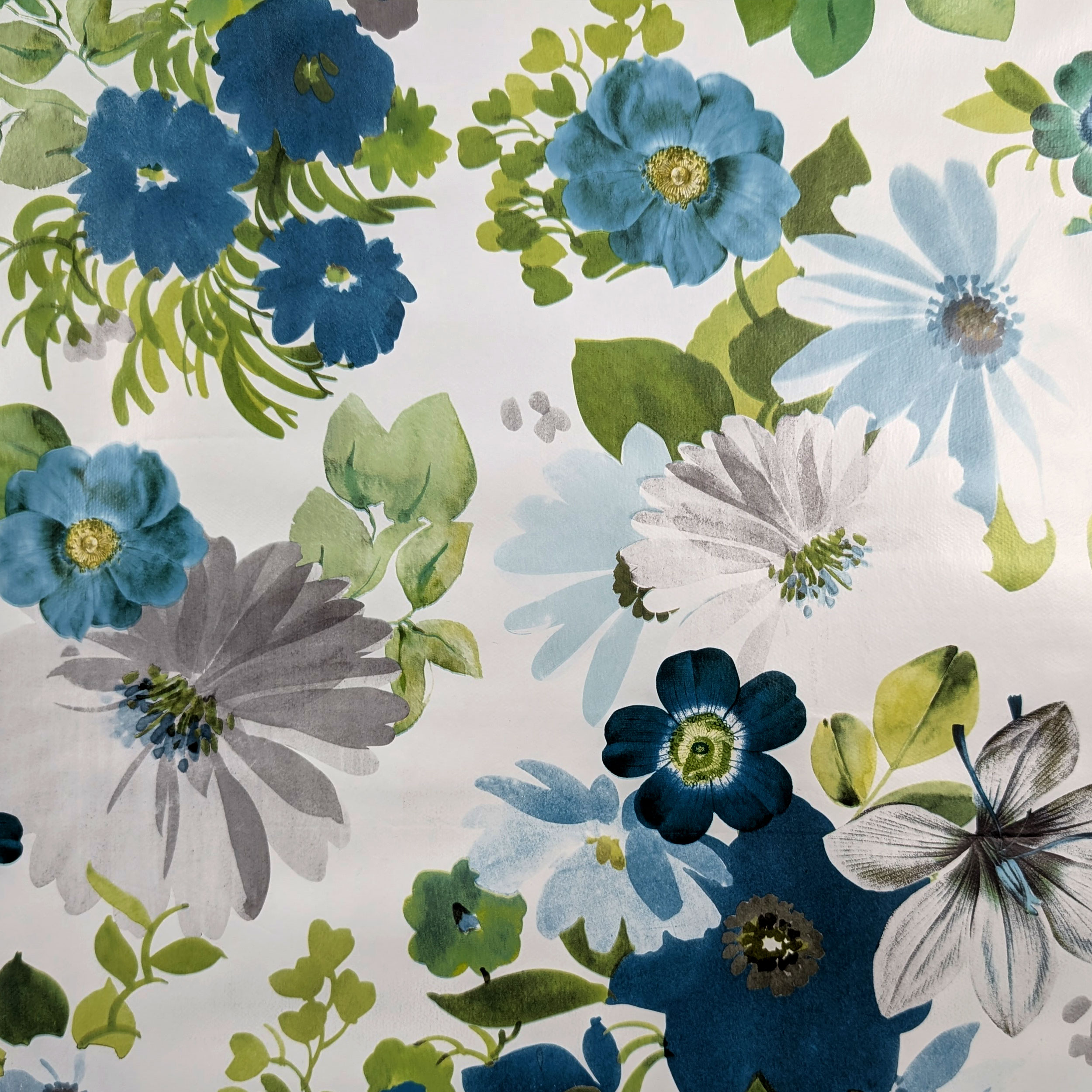 Tessuto per Tovaglia Plastificata Fiori Toni Freddi Image