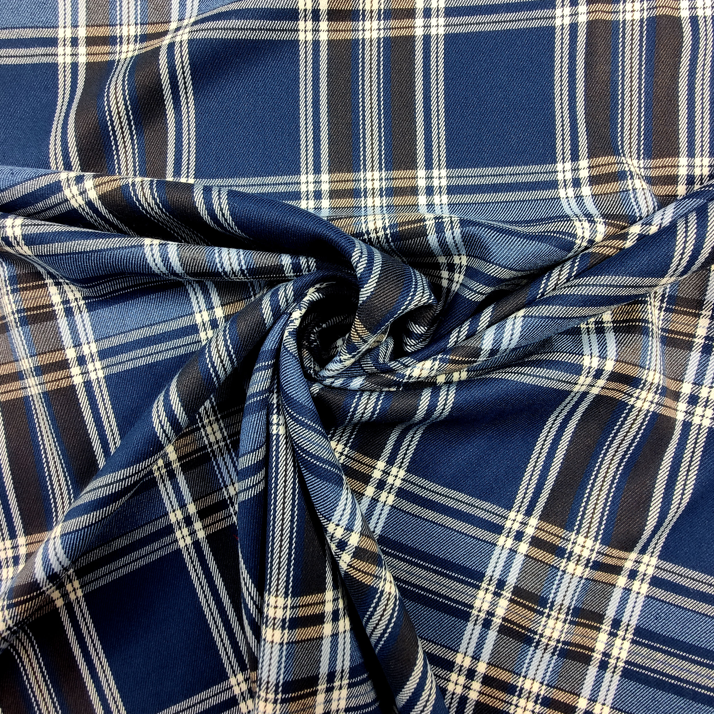 Tessuto Tartan Quadri Toni Celeste