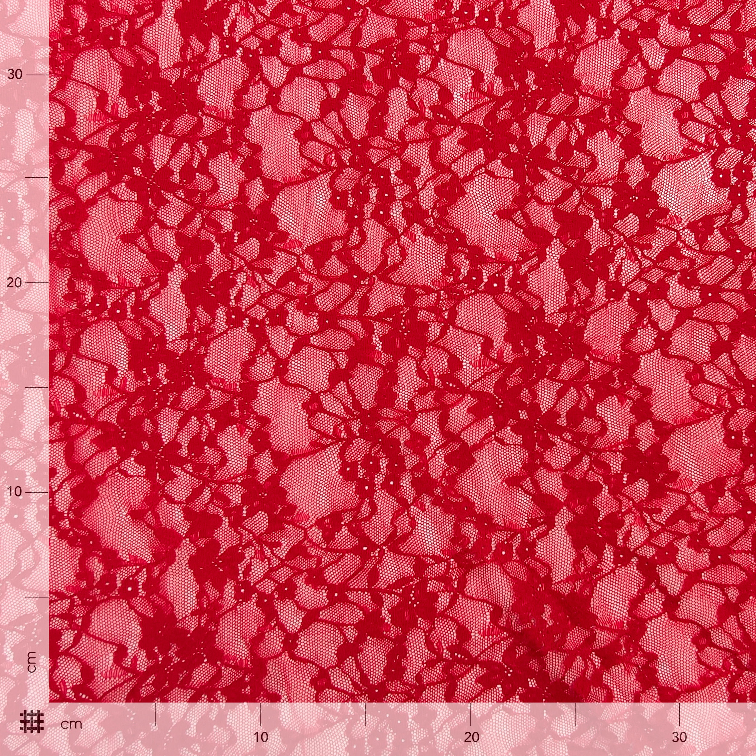 Pizzo Elastico Floreale in Rosso