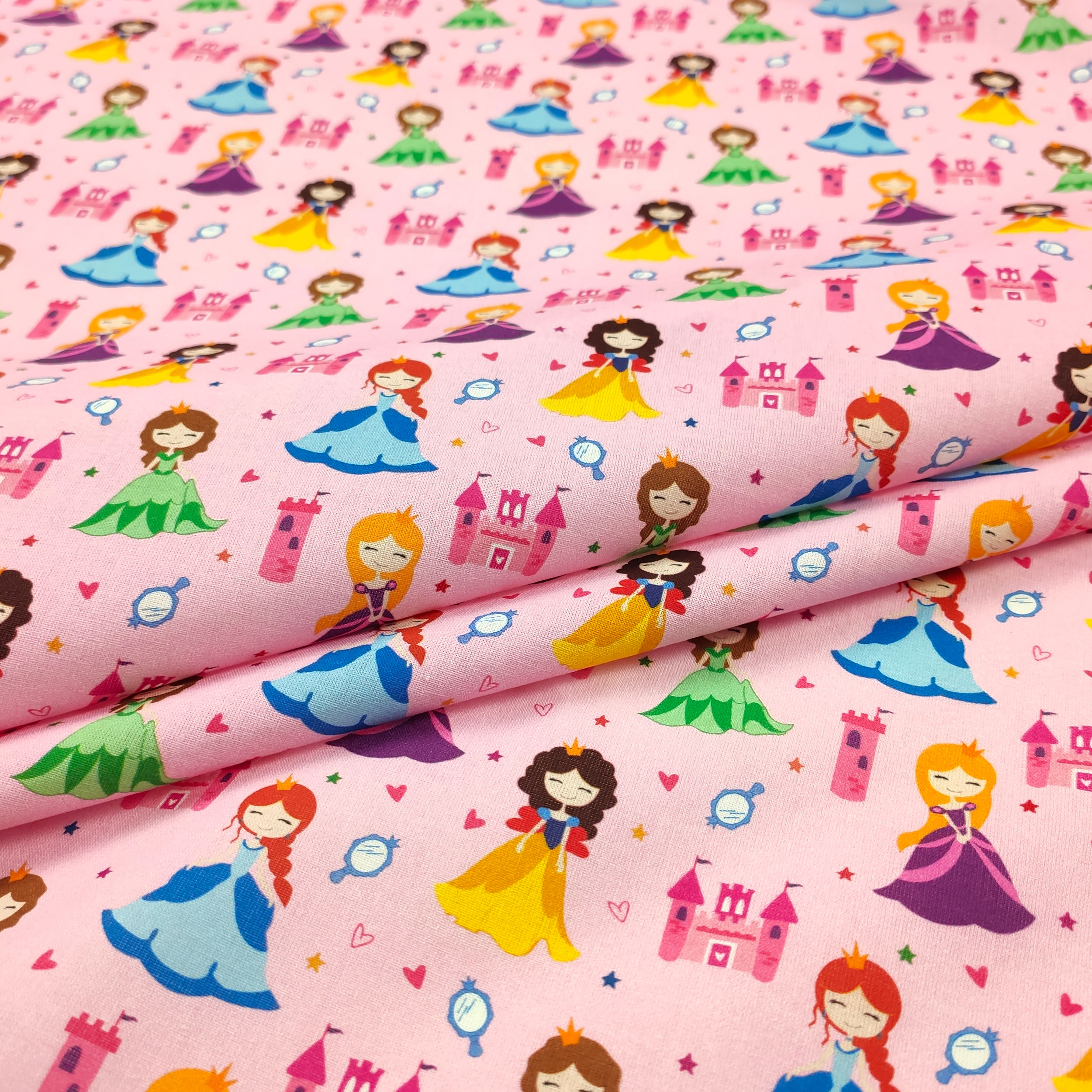Tessuto Cotone Principesse Piccole Sfondo Rosa