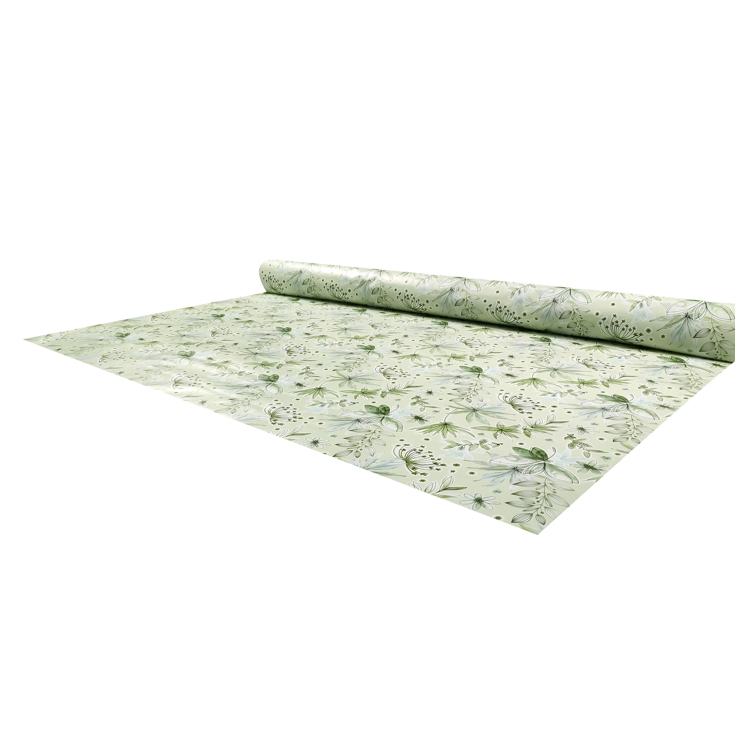Tessuto per Tovaglia Plastificata Fiori Toni del Verde Image