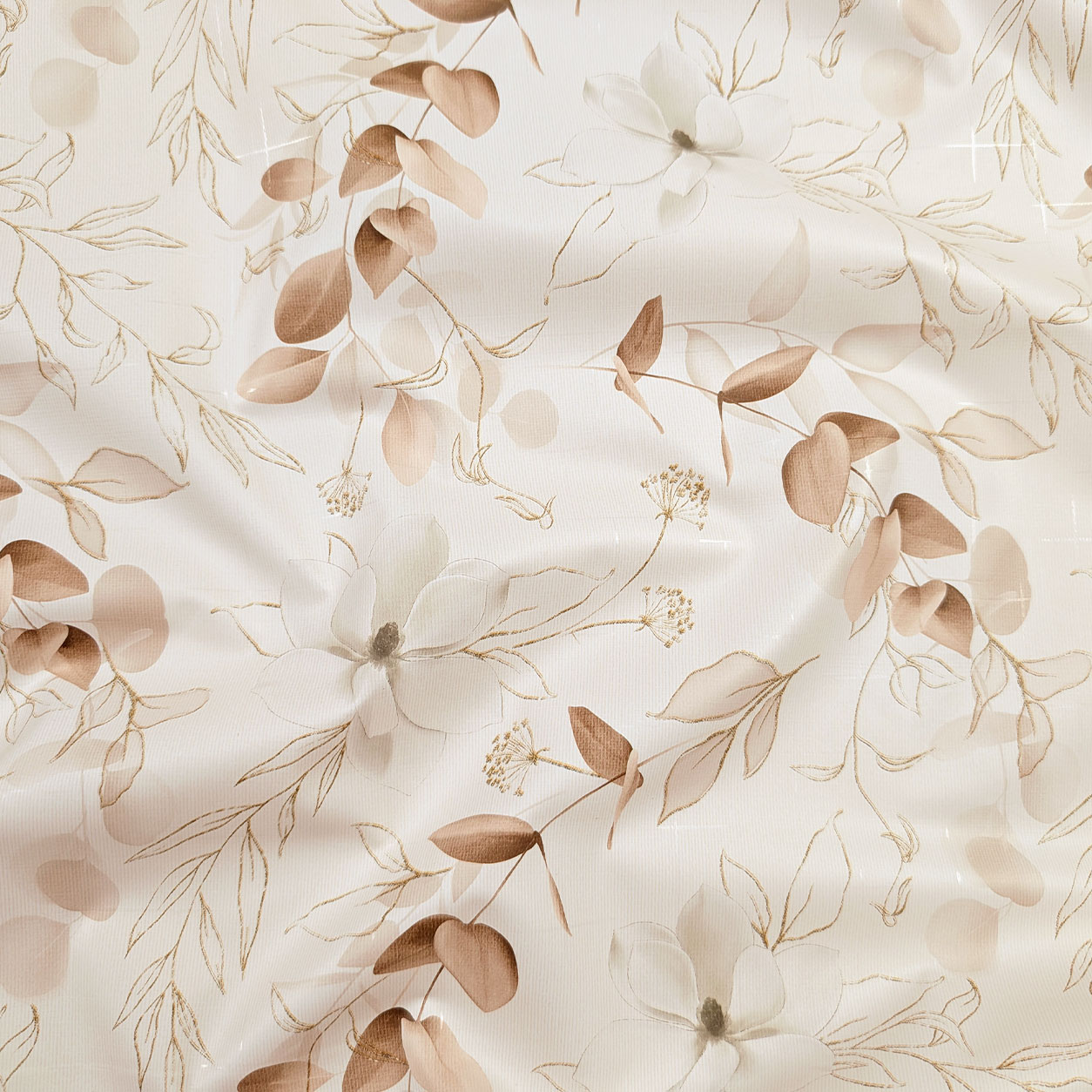 Tessuto per Tovaglia Plastificata Morbida Rami e Fiori Beige Image