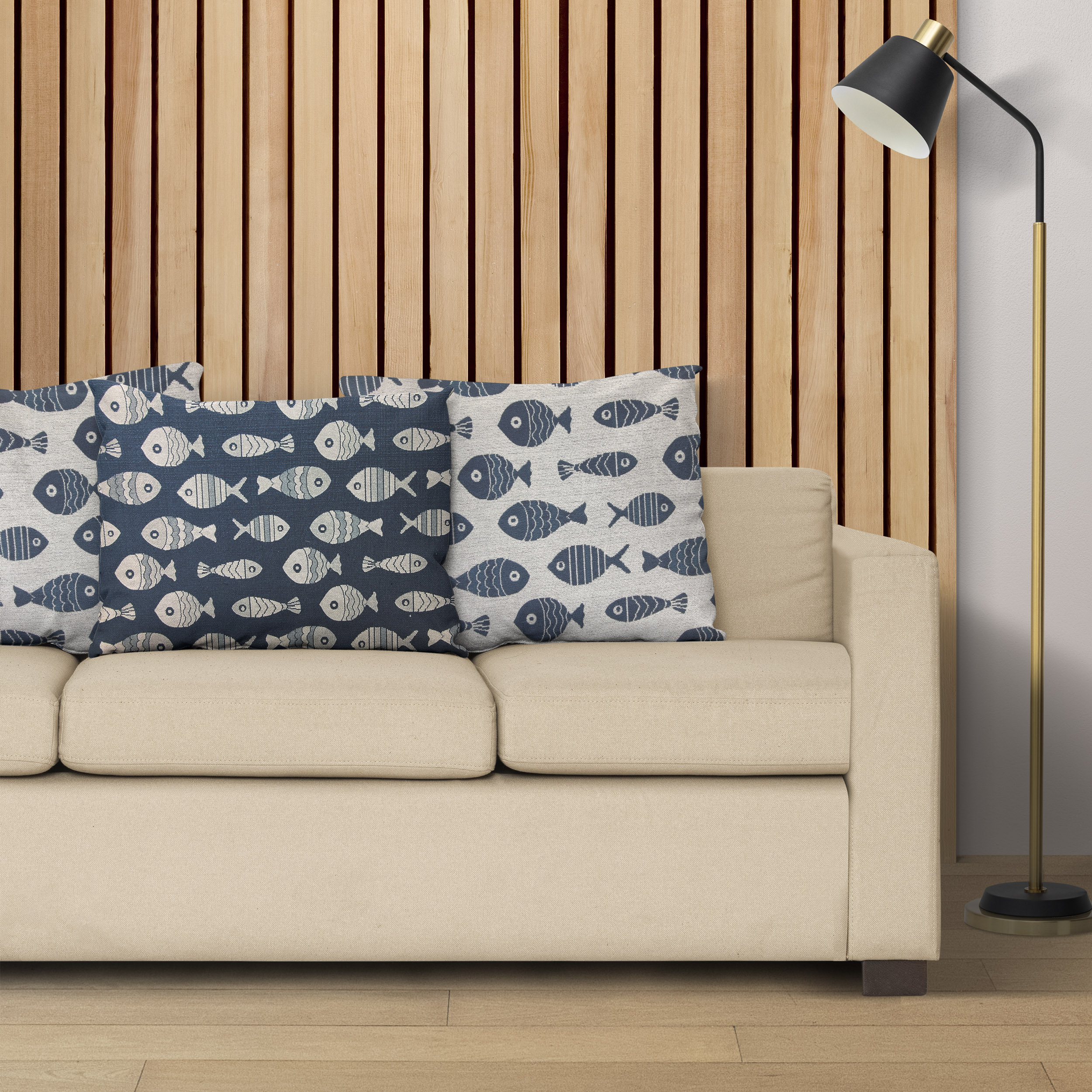 Tessuto Broccato Double Pesci Blu e Grigi