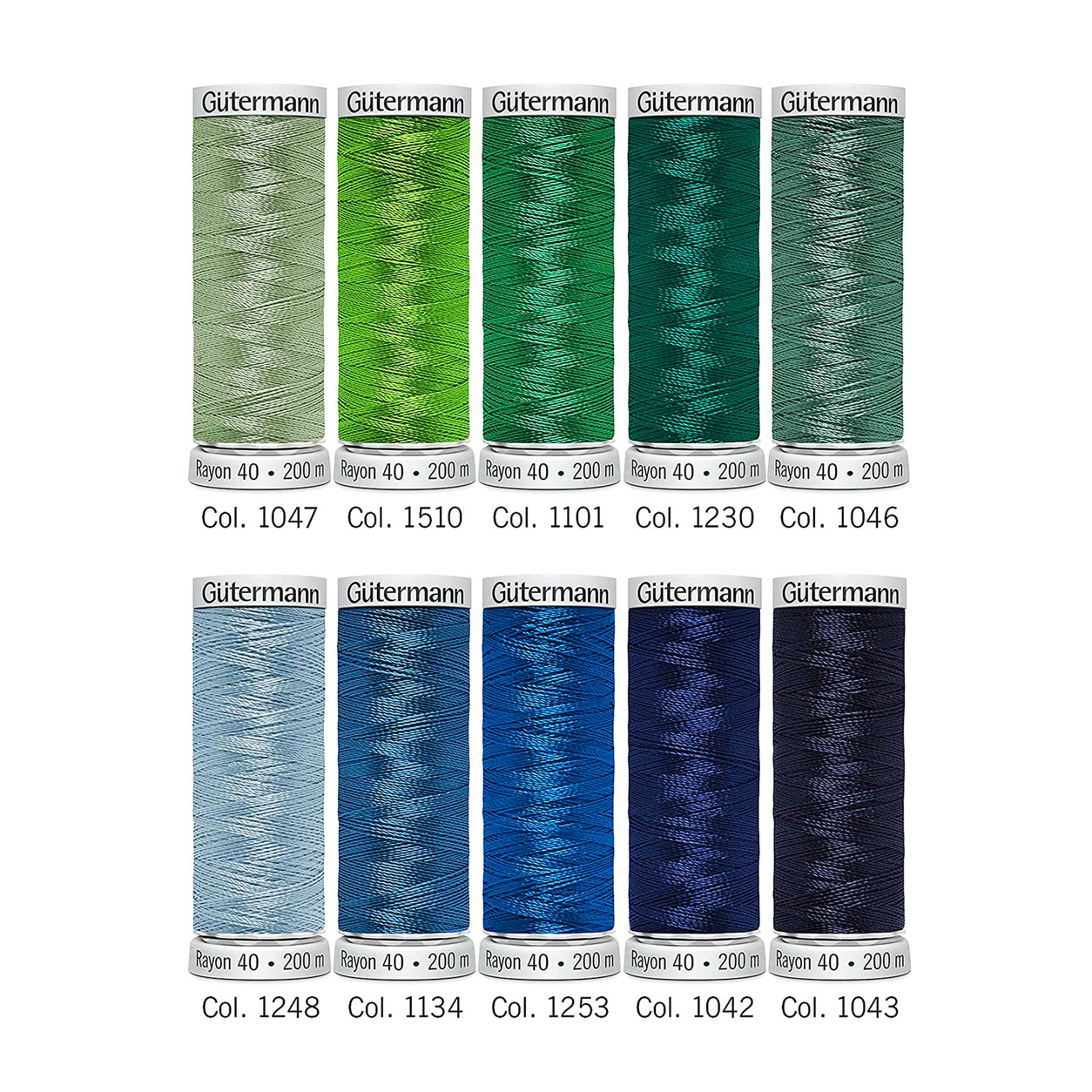 Gutermann Filo per Ricamo a Macchina Rayon 10 Bobine Toni Freddi