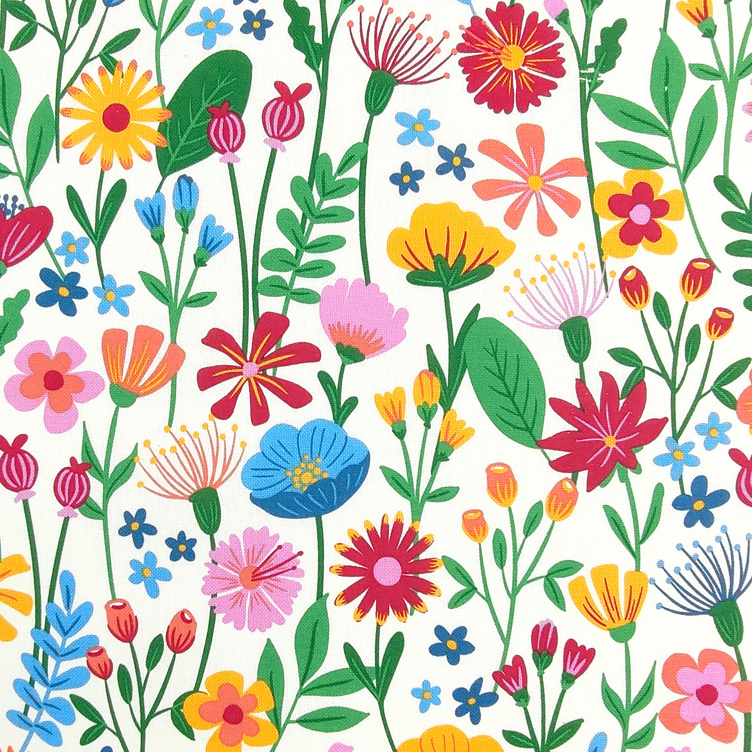 Tessuto Panama Fiori Disegnati Colorati